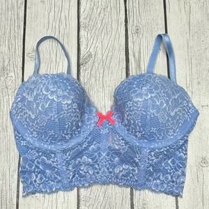 Victoria Secret Blue Lace Corset Bra Size 32 D